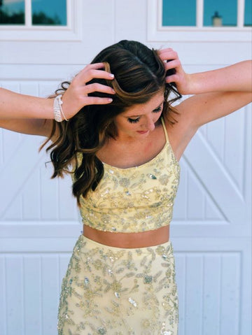 Yellow Prom Dresses,2 Pieces Evening Dress Pretty Prom Dresses HZ1023